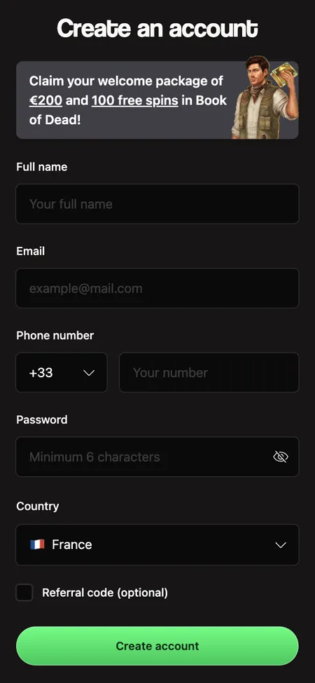 BetNinja registration form